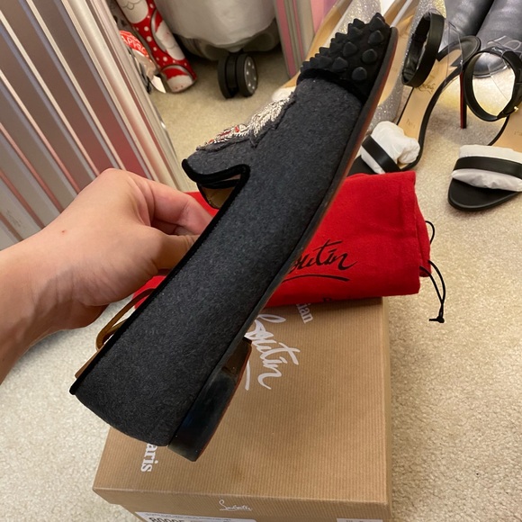 Christian Louboutin Grey Velvet Intern Flats Sz 37 - Picture 10 of 10